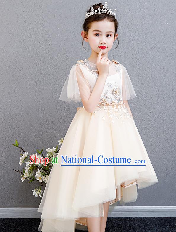 Top Grade Children Birthday Costume Compere Bubble Full Dress Professional Stage Show Girls Catwalks Beige Dress