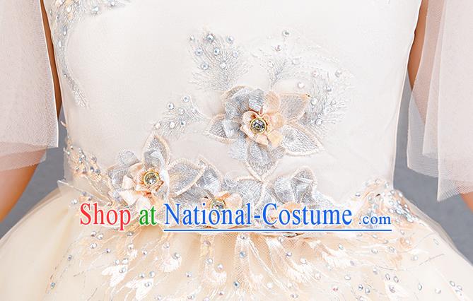 Top Grade Children Birthday Costume Compere Bubble Full Dress Professional Stage Show Girls Catwalks Beige Dress