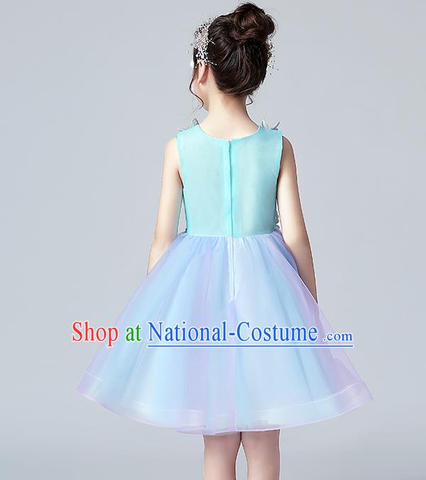 Top Grade Birthday Blue Full Dress Children Compere Costume Stage Show Girls Catwalks Veil Short Dress