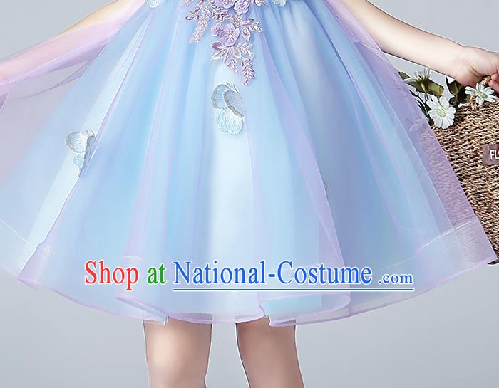 Top Grade Birthday Blue Full Dress Children Compere Costume Stage Show Girls Catwalks Veil Short Dress