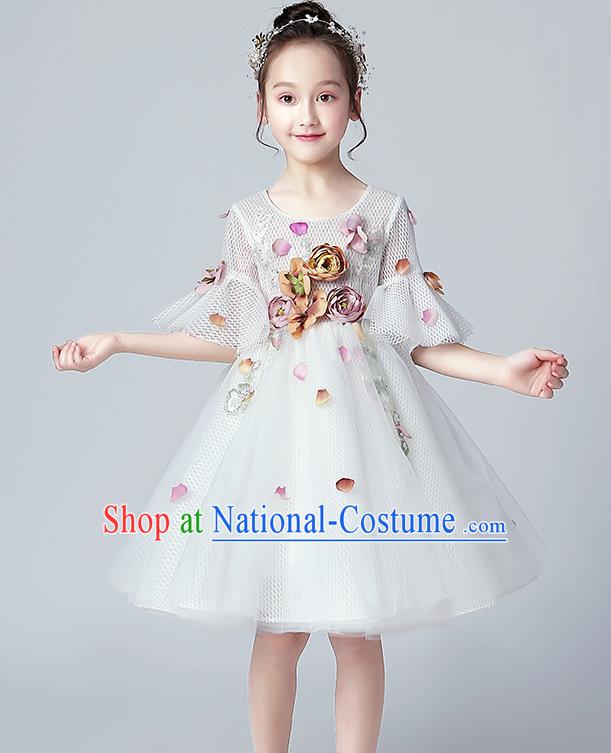 Top Grade Birthday Flowers Fairy Full Dress Children Compere Costume Stage Show Girls Catwalks Veil Dress