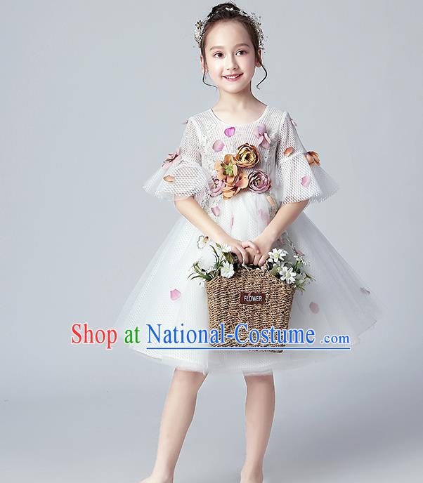 Top Grade Birthday Flowers Fairy Full Dress Children Compere Costume Stage Show Girls Catwalks Veil Dress