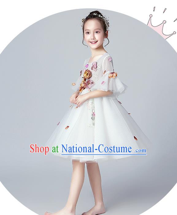 Top Grade Birthday Flowers Fairy Full Dress Children Compere Costume Stage Show Girls Catwalks Veil Dress