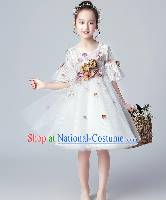 Top Grade Birthday Flowers Fairy Full Dress Children Compere Costume Stage Show Girls Catwalks Veil Dress