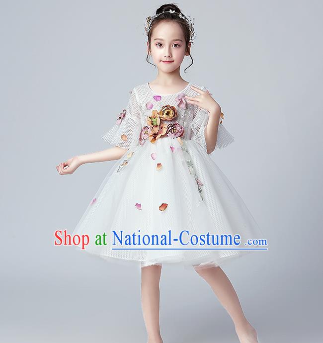 Top Grade Birthday Flowers Fairy Full Dress Children Compere Costume Stage Show Girls Catwalks Veil Dress