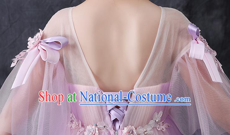 Top Grade Birthday Lilac Full Dress Children Compere Costume Stage Show Girls Catwalks Long Veil Dress