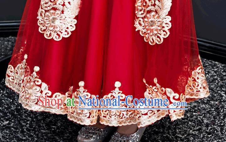 Top Grade Birthday Red Bubble Full Dress Children Compere Costume Stage Show Girls Catwalks Long Dress