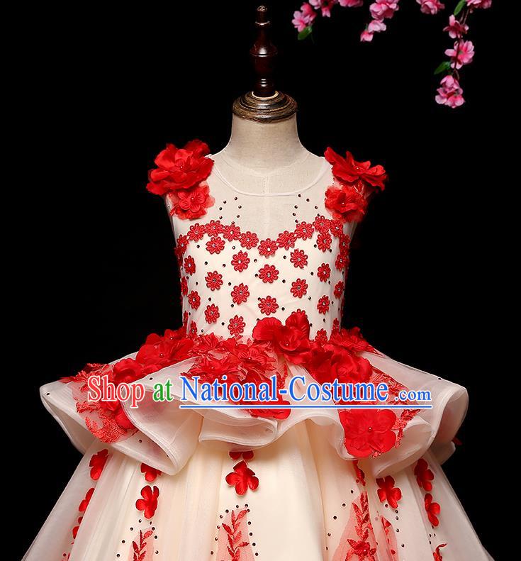 Top Grade Catwalks Trailing Full Dress Children Birthday Costume Stage Show Girls Compere Long Dress