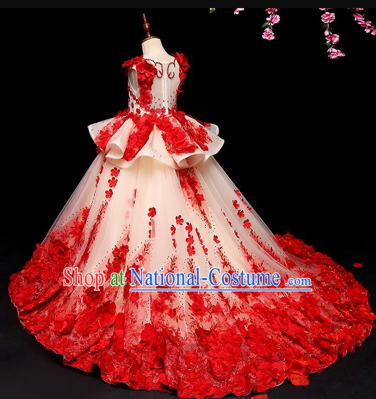 Top Grade Catwalks Trailing Full Dress Children Birthday Costume Stage Show Girls Compere Long Dress