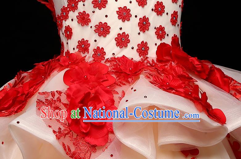 Top Grade Catwalks Trailing Full Dress Children Birthday Costume Stage Show Girls Compere Long Dress