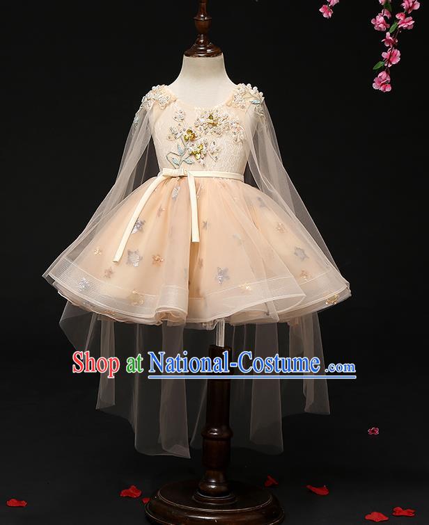 Top Grade Catwalks Apricot Full Dress Children Birthday Costume Stage Show Girls Compere Short Veil Dress