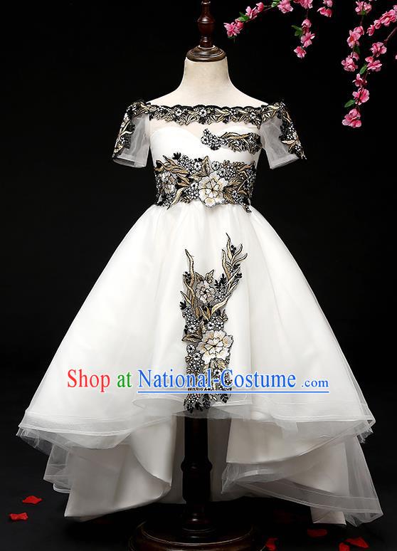 Top Grade Catwalks White Full Dress Children Birthday Costume Stage Show Girls Compere Dress