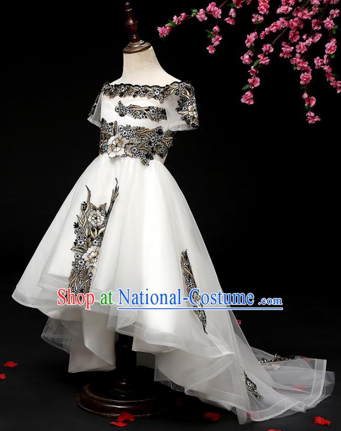 Top Grade Catwalks White Full Dress Children Birthday Costume Stage Show Girls Compere Dress