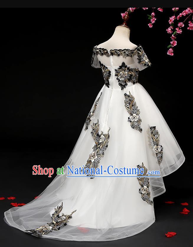 Top Grade Catwalks White Full Dress Children Birthday Costume Stage Show Girls Compere Dress