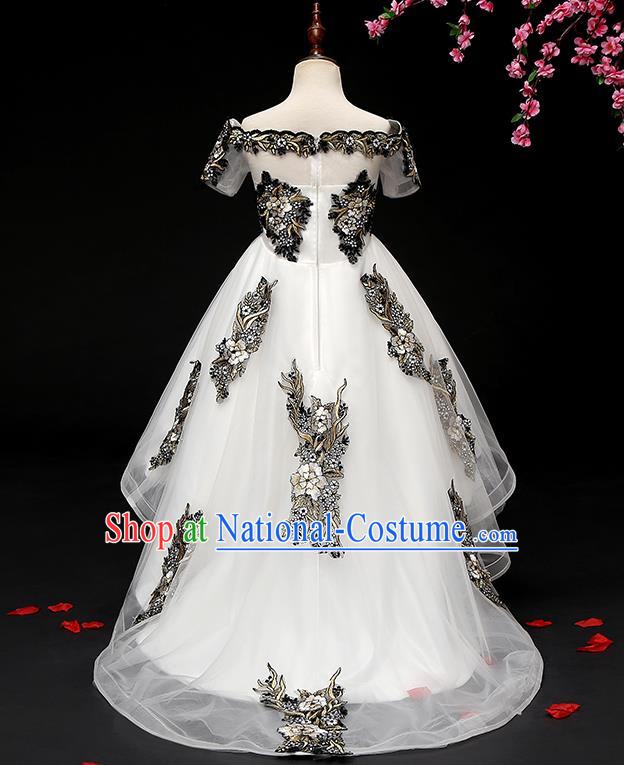 Top Grade Catwalks White Full Dress Children Birthday Costume Stage Show Girls Compere Dress