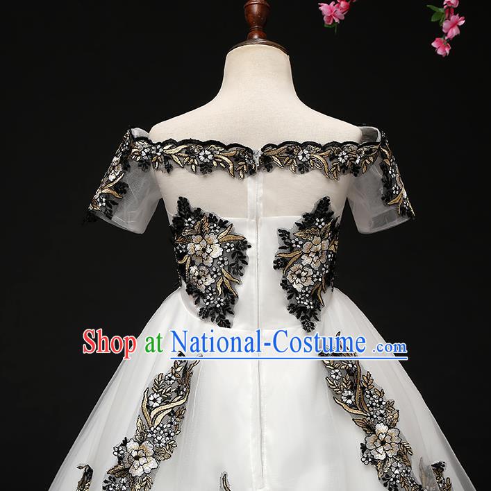 Top Grade Catwalks White Full Dress Children Birthday Costume Stage Show Girls Compere Dress