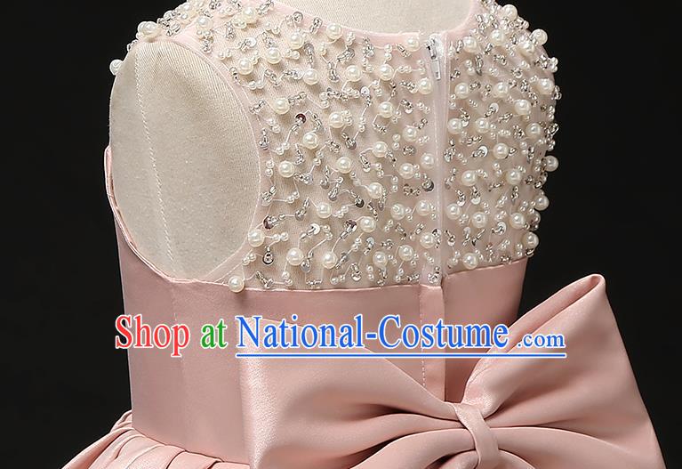 Top Grade Catwalks Pink Satin Full Dress Children Birthday Costume Stage Show Girls Compere Short Dress