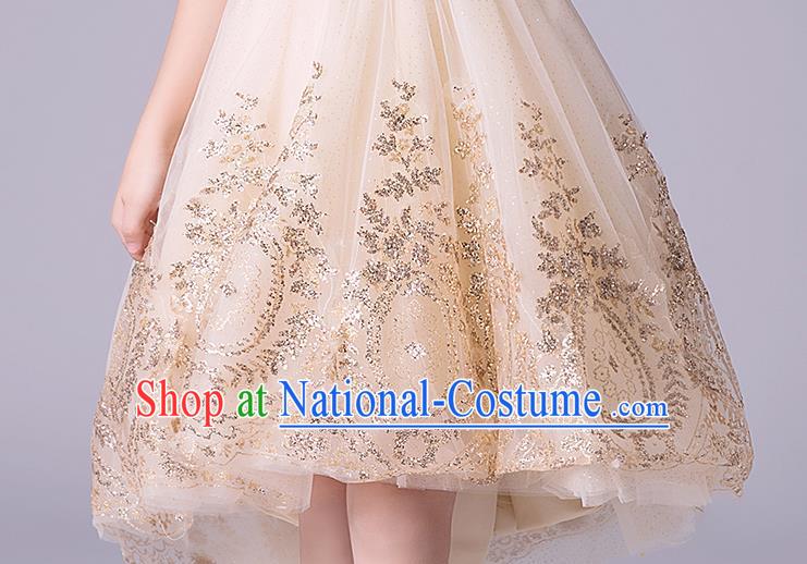 Top Grade Catwalks Champagne Full Dress Children Birthday Costume Stage Show Girls Compere Off Shoulder Dress