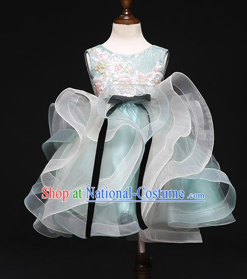 Top Grade Catwalks Green Short Full Dress Children Birthday Costume Stage Show Girls Compere Bubble Dress