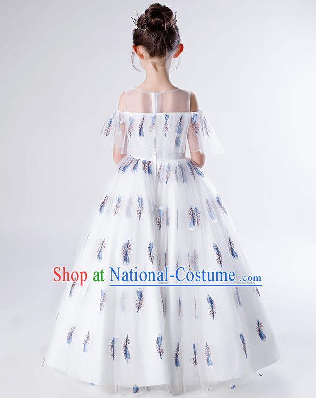 Top Grade Children Compere Costume Stage Show Birthday Full Dress Professional Girls Catwalks White Long Dress