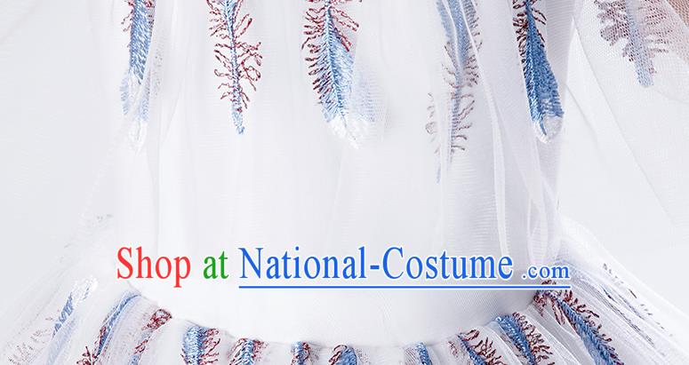 Top Grade Children Compere Costume Stage Show Birthday Full Dress Professional Girls Catwalks White Long Dress