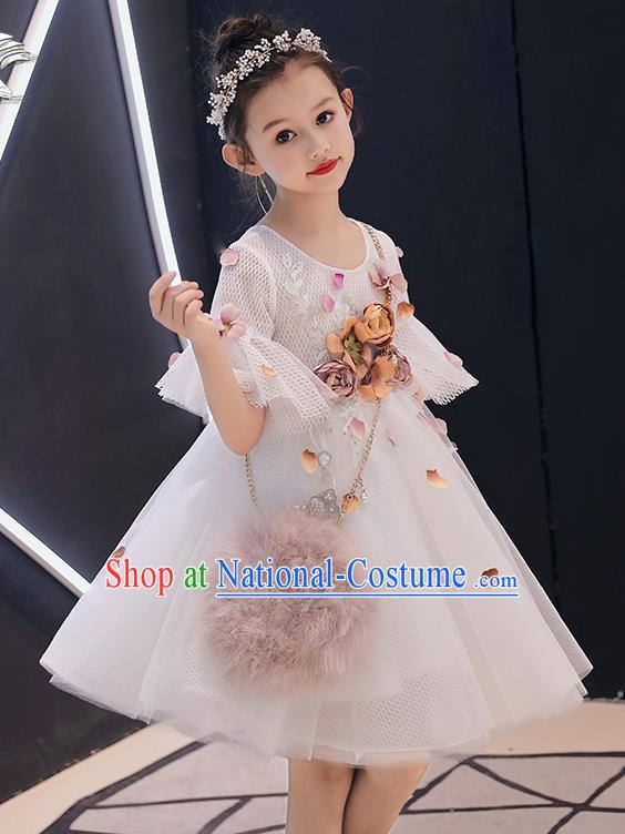 Top Grade Birthday Short Full Dress Children Compere Costume Stage Show Girls Catwalks Grey Veil Dress