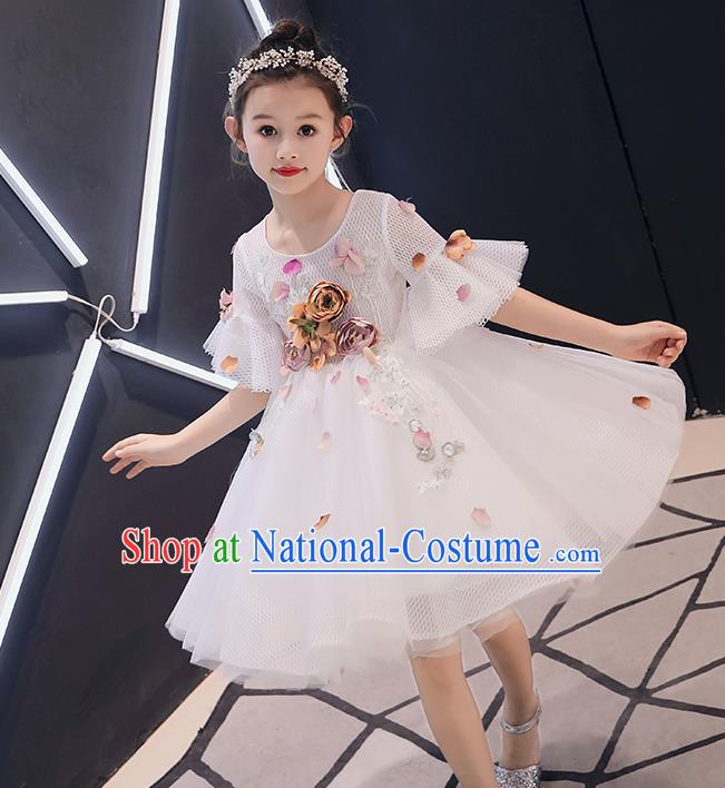 Top Grade Birthday Short Full Dress Children Compere Costume Stage Show Girls Catwalks Grey Veil Dress