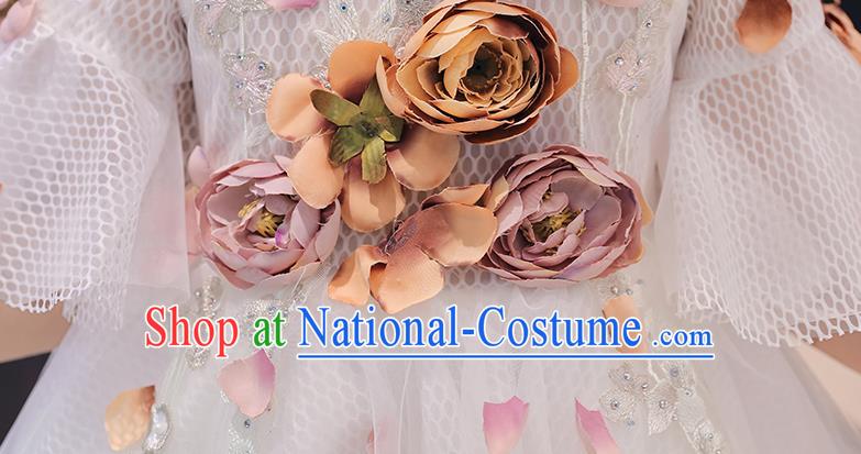 Top Grade Birthday Short Full Dress Children Compere Costume Stage Show Girls Catwalks Grey Veil Dress