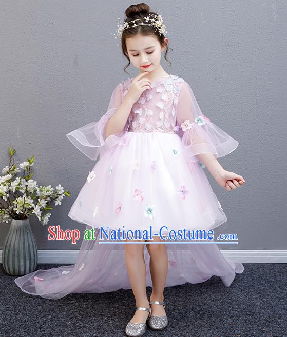 Top Grade Birthday Trailing Full Dress Children Compere Costume Stage Show Girls Catwalks Pink Veil Dress