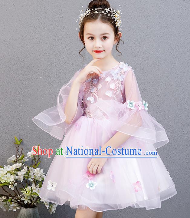 Top Grade Birthday Trailing Full Dress Children Compere Costume Stage Show Girls Catwalks Pink Veil Dress