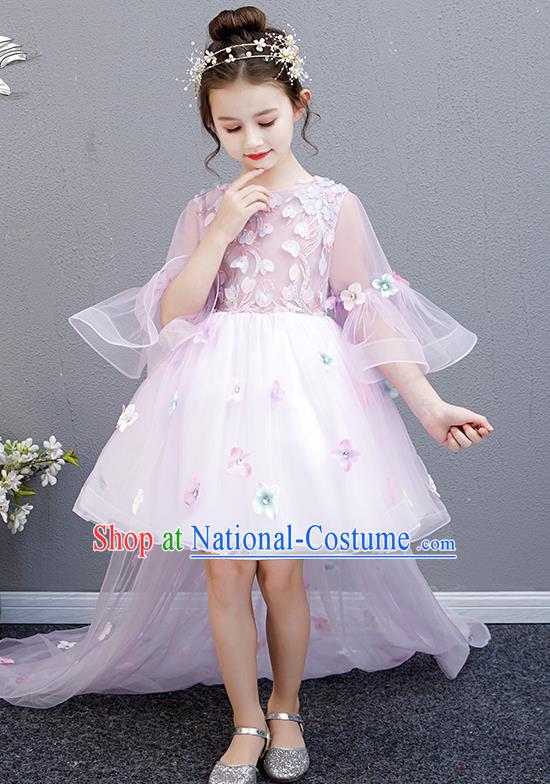 Top Grade Birthday Trailing Full Dress Children Compere Costume Stage Show Girls Catwalks Pink Veil Dress