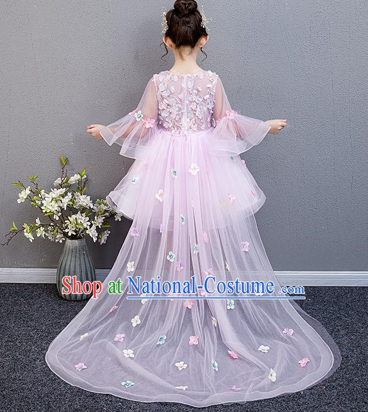 Top Grade Birthday Trailing Full Dress Children Compere Costume Stage Show Girls Catwalks Pink Veil Dress