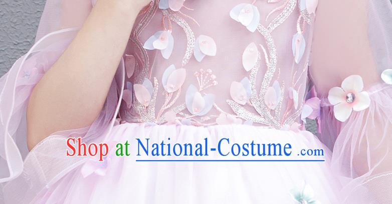 Top Grade Birthday Trailing Full Dress Children Compere Costume Stage Show Girls Catwalks Pink Veil Dress