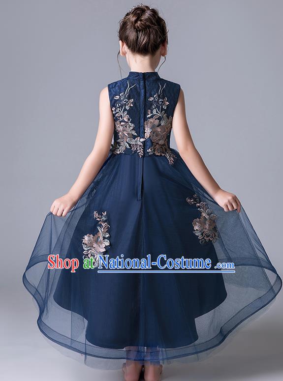 Top Grade Catwalks Navy Lace Full Dress Children Birthday Costume Stage Show Girls Compere Bubble Dress