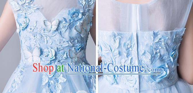 Top Grade Catwalks Blue Veil Full Dress Children Birthday Costume Stage Show Girls Compere Butterfly Dress