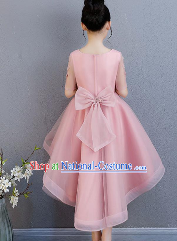 Top Grade Catwalks Pink Short Full Dress Children Birthday Costume Stage Show Girls Compere Lace Dress