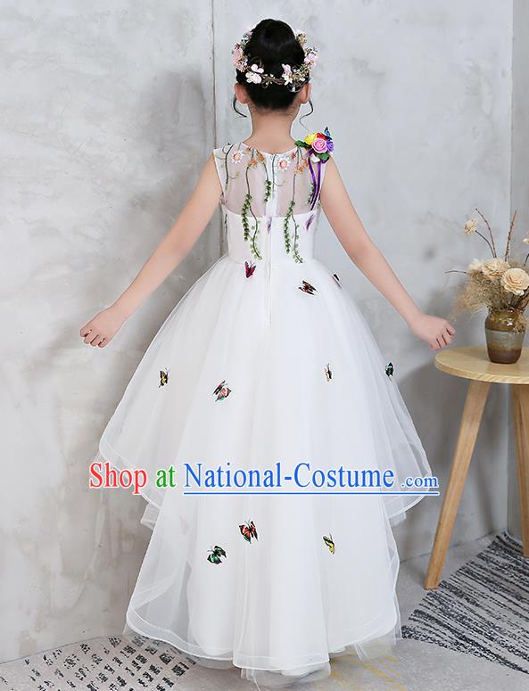 Top Grade Catwalks Flowers Full Dress Children Birthday Costume Stage Show Girls Compere White Veil Dress