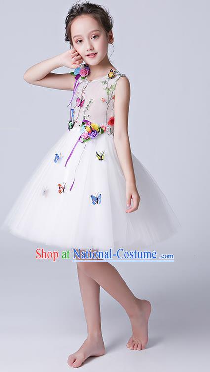 Top Grade Catwalks Short Full Dress Children Birthday Costume Stage Show Girls Compere White Veil Bubble Dress