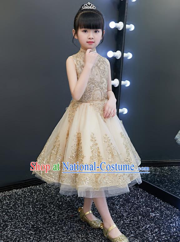 Top Grade Catwalks Light Yellow Full Dress Children Birthday Costume Stage Show Girls Compere Short Bubble Dress