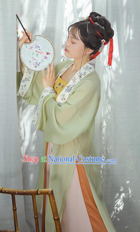 Chinese Ancient Song Dynasty Palace Princess Garment Traditional Hanfu Dress Costumes Green BeiZi Top and Skirt Full Set