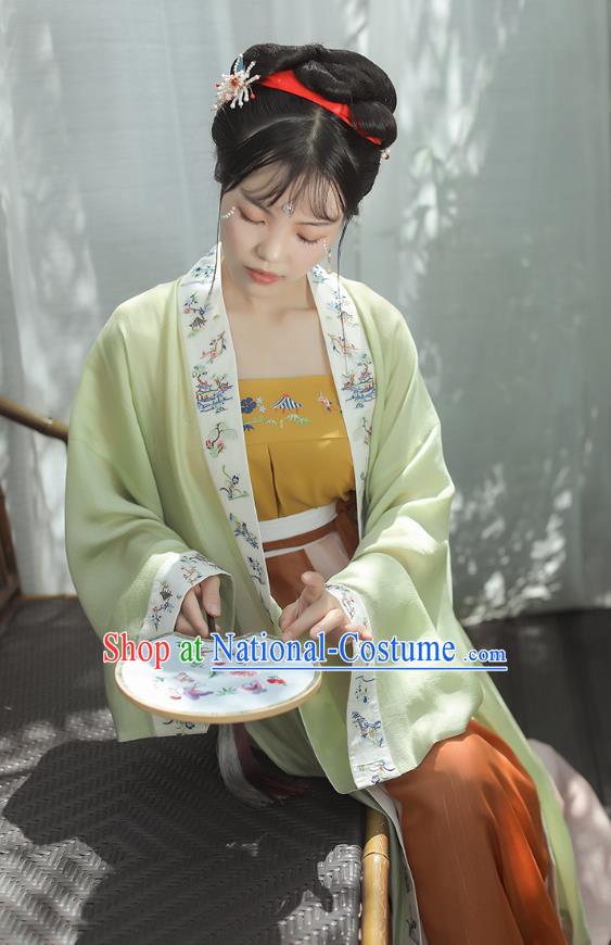 Chinese Ancient Song Dynasty Palace Princess Garment Traditional Hanfu Dress Costumes Green BeiZi Top and Skirt Full Set