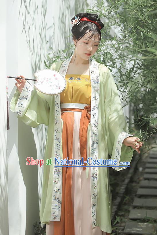 Chinese Ancient Song Dynasty Palace Princess Garment Traditional Hanfu Dress Costumes Green BeiZi Top and Skirt Full Set