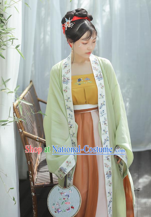 Chinese Ancient Song Dynasty Palace Princess Garment Traditional Hanfu Dress Costumes Green BeiZi Top and Skirt Full Set