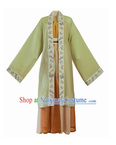 Chinese Ancient Song Dynasty Palace Princess Garment Traditional Hanfu Dress Costumes Green BeiZi Top and Skirt Full Set