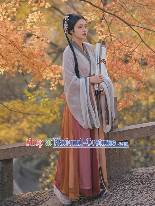 Chinese Ancient Swordswoman Costumes Traditional Hanfu Dress Jin Dynasty Court Lady Apparels Complete Set