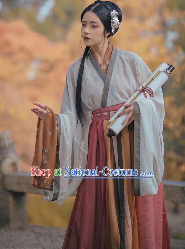 Chinese Ancient Swordswoman Costumes Traditional Hanfu Dress Jin Dynasty Court Lady Apparels Complete Set