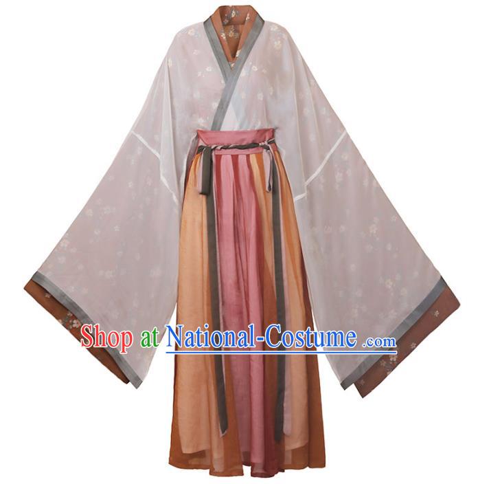 Chinese Ancient Swordswoman Costumes Traditional Hanfu Dress Jin Dynasty Court Lady Apparels Complete Set