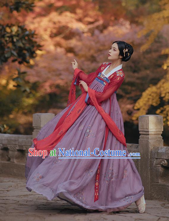 Chinese Ancient Court Woman Costumes Traditional Hanfu Tang Dynasty Princess Red Blouse and Dress Apparels