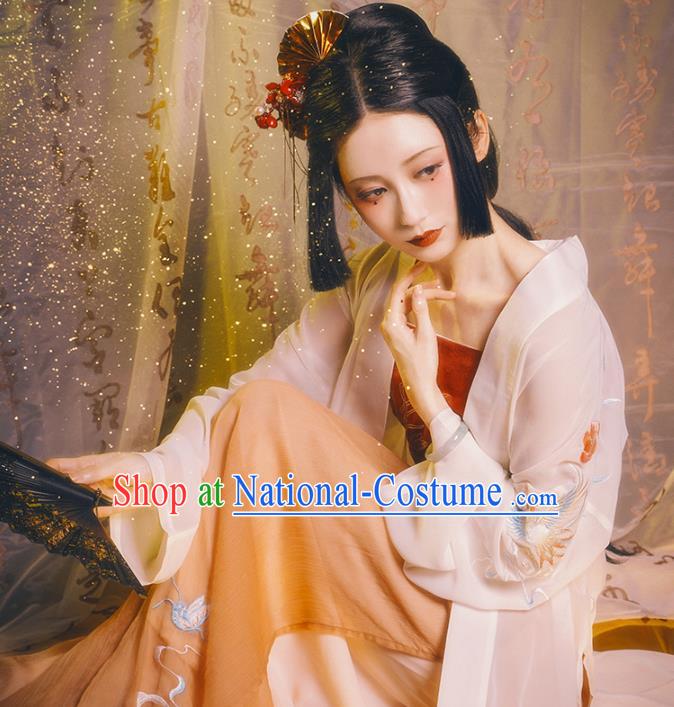 Chinese Ancient Female Civilian Costumes Traditional Hanfu Song Dynasty Apparels BeiZi Top And Pants Full Set