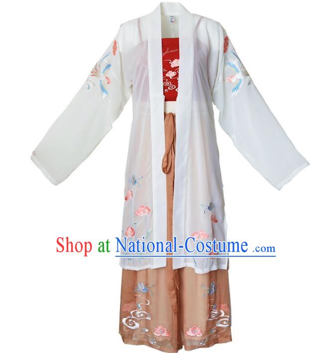 Chinese Ancient Female Civilian Costumes Traditional Hanfu Song Dynasty Apparels BeiZi Top And Pants Full Set